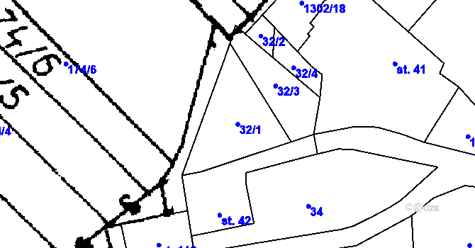 Parcela st. 32/1 v KÚ Budíškovice, Katastrální mapa
