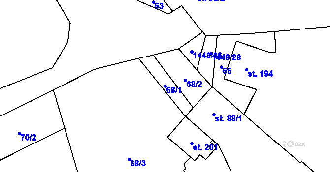 Parcela st. 68/1 v KÚ Budíškovice, Katastrální mapa