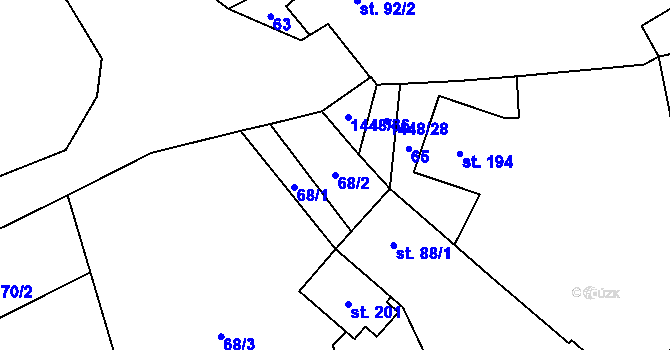 Parcela st. 68/2 v KÚ Budíškovice, Katastrální mapa