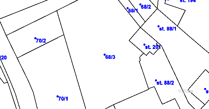 Parcela st. 68/3 v KÚ Budíškovice, Katastrální mapa