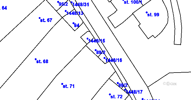 Parcela st. 89/2 v KÚ Budíškovice, Katastrální mapa