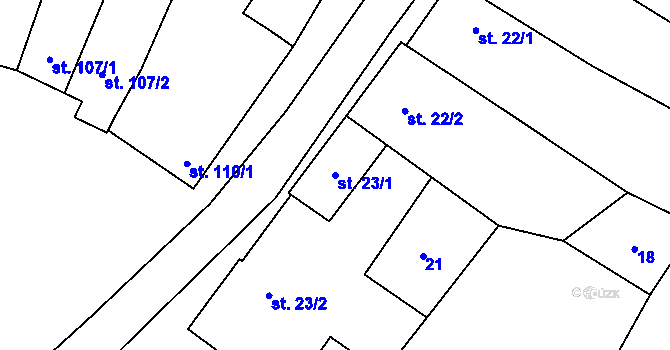 Parcela st. 23/1 v KÚ Budišov, Katastrální mapa