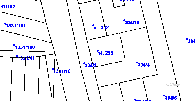 Parcela st. 295 v KÚ Budišov, Katastrální mapa