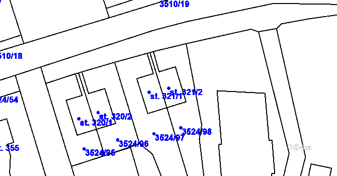 Parcela st. 321/2 v KÚ Budišov, Katastrální mapa