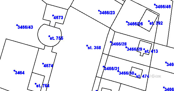 Parcela st. 358 v KÚ Budišov, Katastrální mapa