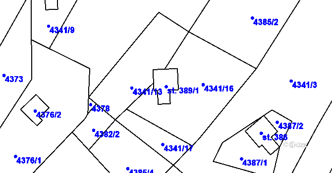 Parcela st. 389/1 v KÚ Budišov, Katastrální mapa