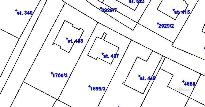 Parcela st. 437 v KÚ Budišov, Katastrální mapa