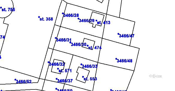 Parcela st. 474 v KÚ Budišov, Katastrální mapa