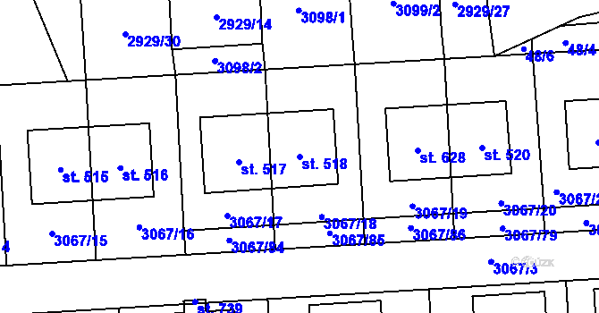 Parcela st. 518 v KÚ Budišov, Katastrální mapa