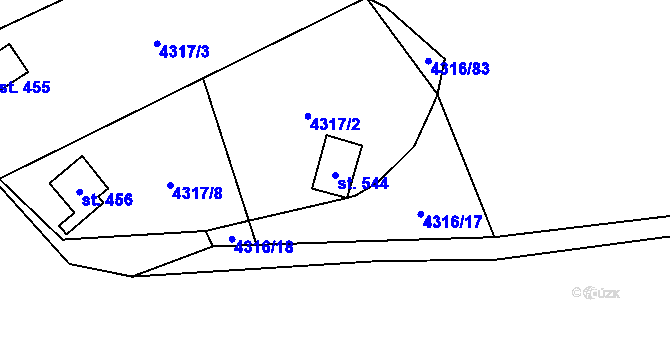 Parcela st. 544 v KÚ Budišov, Katastrální mapa