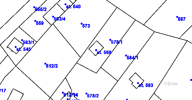 Parcela st. 568 v KÚ Budišov, Katastrální mapa