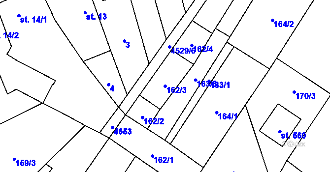 Parcela st. 162/3 v KÚ Budišov, Katastrální mapa