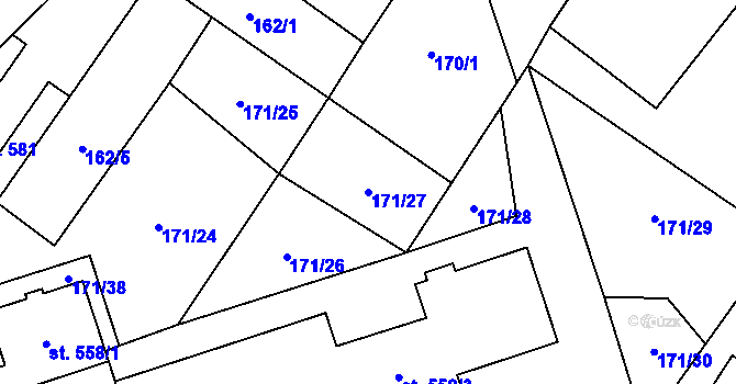 Parcela st. 171/27 v KÚ Budišov, Katastrální mapa