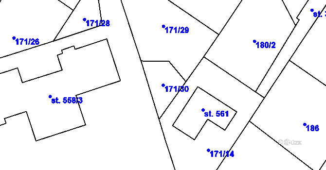 Parcela st. 171/30 v KÚ Budišov, Katastrální mapa