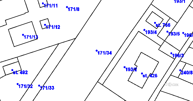 Parcela st. 171/34 v KÚ Budišov, Katastrální mapa