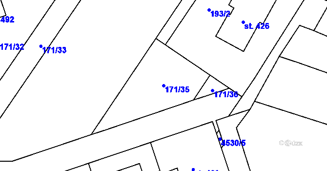 Parcela st. 171/35 v KÚ Budišov, Katastrální mapa
