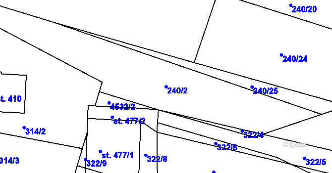 Parcela st. 240/2 v KÚ Budišov, Katastrální mapa