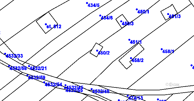 Parcela st. 450/2 v KÚ Budišov, Katastrální mapa