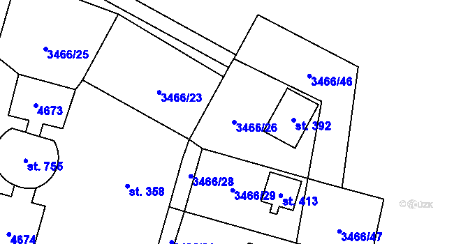 Parcela st. 3466/26 v KÚ Budišov, Katastrální mapa
