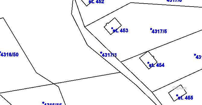 Parcela st. 4317/1 v KÚ Budišov, Katastrální mapa