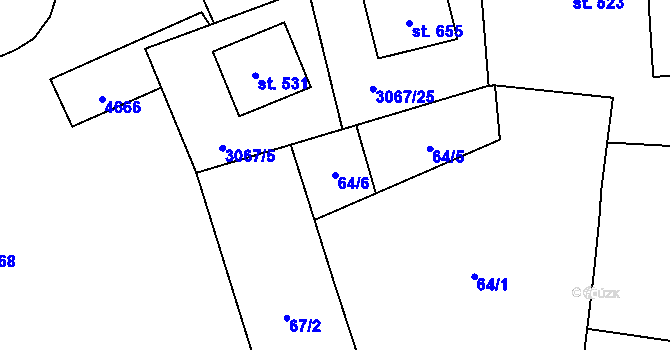 Parcela st. 64/6 v KÚ Budišov, Katastrální mapa