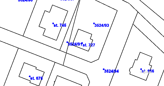 Parcela st. 727 v KÚ Budišov, Katastrální mapa