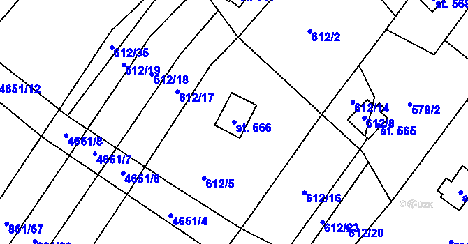 Parcela st. 666 v KÚ Budišov, Katastrální mapa