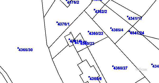 Parcela st. 4360/22 v KÚ Budišov, Katastrální mapa