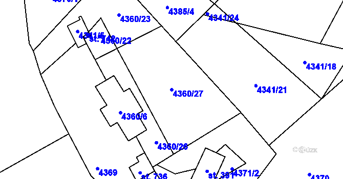 Parcela st. 4360/27 v KÚ Budišov, Katastrální mapa