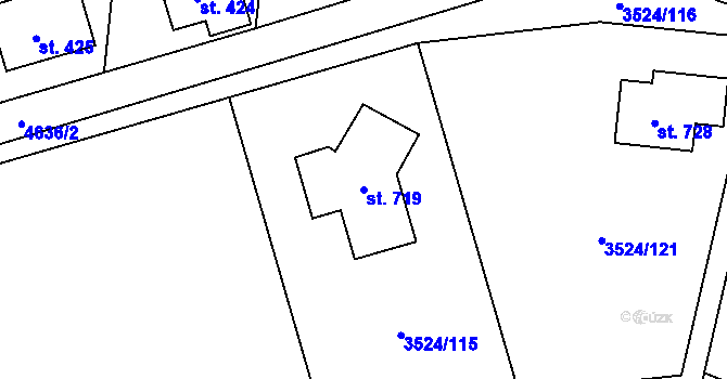 Parcela st. 719 v KÚ Budišov, Katastrální mapa