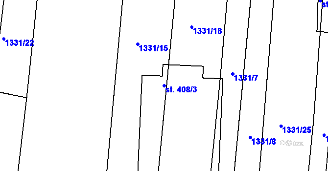 Parcela st. 408/3 v KÚ Budišov, Katastrální mapa