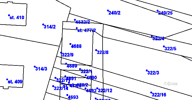 Parcela st. 322/8 v KÚ Budišov, Katastrální mapa