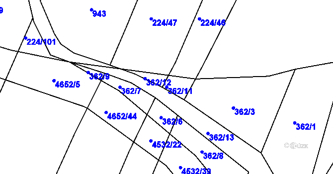 Parcela st. 362/11 v KÚ Budišov, Katastrální mapa