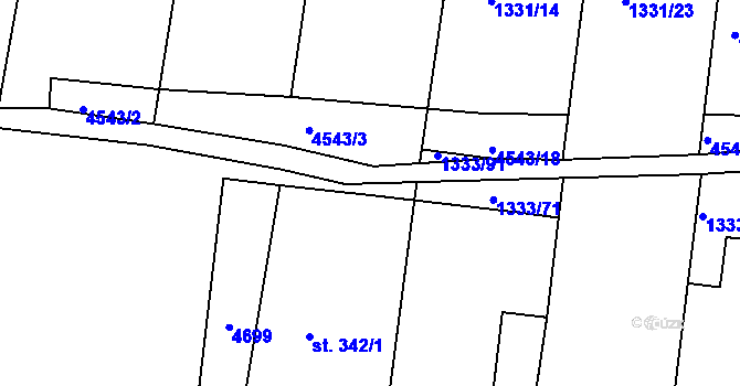 Parcela st. 1333/72 v KÚ Budišov, Katastrální mapa