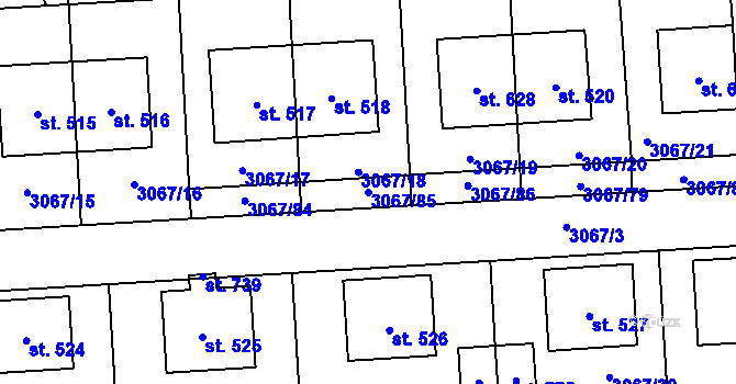 Parcela st. 3067/85 v KÚ Budišov, Katastrální mapa
