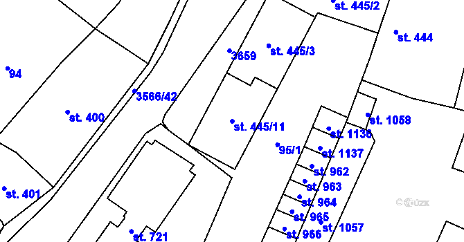 Parcela st. 445/11 v KÚ Budišov nad Budišovkou, Katastrální mapa
