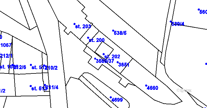 Parcela st. 202 v KÚ Budišov nad Budišovkou, Katastrální mapa