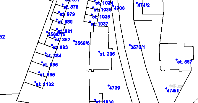 Parcela st. 206 v KÚ Budišov nad Budišovkou, Katastrální mapa