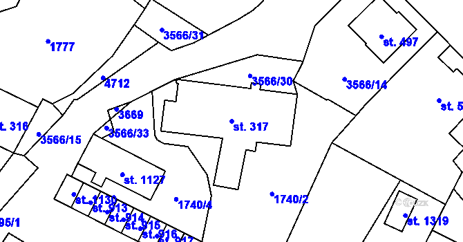 Parcela st. 317 v KÚ Budišov nad Budišovkou, Katastrální mapa