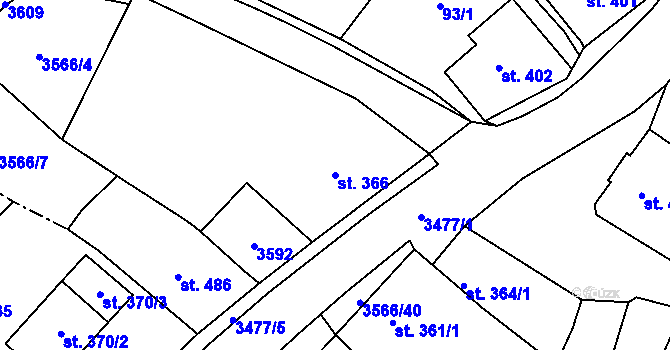 Parcela st. 366 v KÚ Budišov nad Budišovkou, Katastrální mapa
