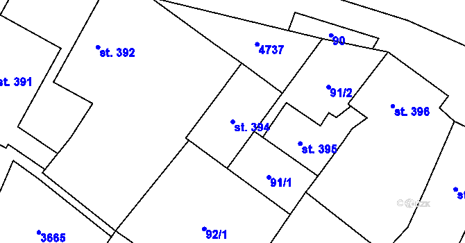 Parcela st. 394 v KÚ Budišov nad Budišovkou, Katastrální mapa