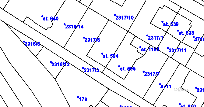 Parcela st. 594 v KÚ Budišov nad Budišovkou, Katastrální mapa