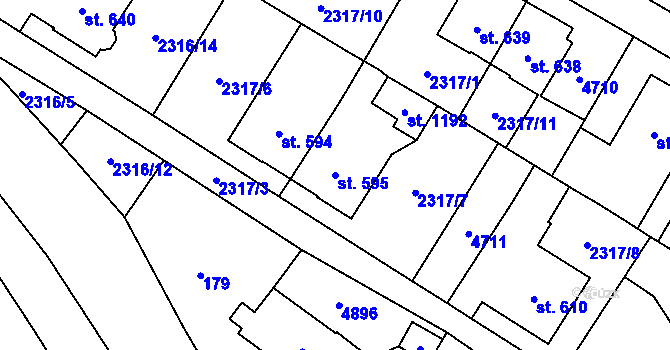 Parcela st. 595 v KÚ Budišov nad Budišovkou, Katastrální mapa