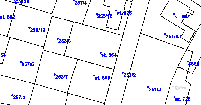Parcela st. 664 v KÚ Budišov nad Budišovkou, Katastrální mapa