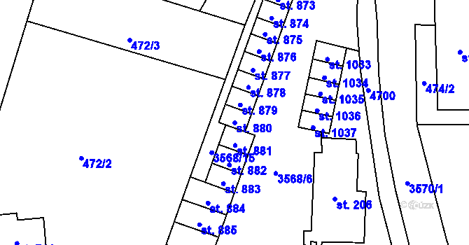 Parcela st. 880 v KÚ Budišov nad Budišovkou, Katastrální mapa