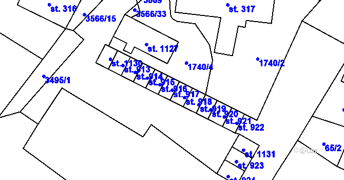 Parcela st. 917 v KÚ Budišov nad Budišovkou, Katastrální mapa