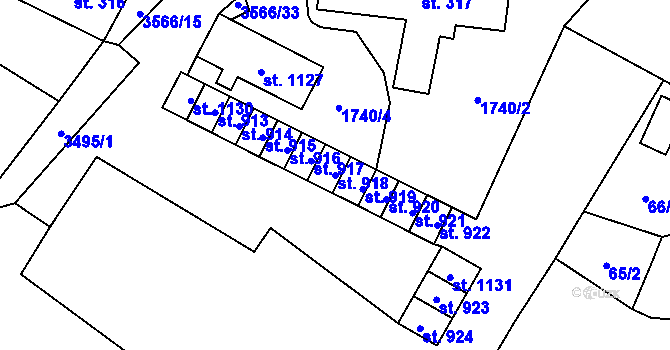 Parcela st. 918 v KÚ Budišov nad Budišovkou, Katastrální mapa