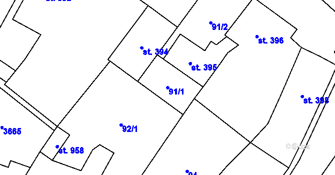Parcela st. 91/1 v KÚ Budišov nad Budišovkou, Katastrální mapa