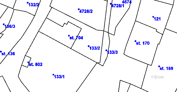 Parcela st. 133/2 v KÚ Budišov nad Budišovkou, Katastrální mapa