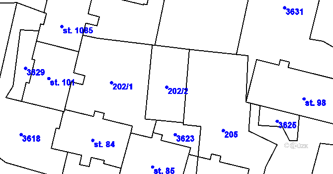 Parcela st. 202/2 v KÚ Budišov nad Budišovkou, Katastrální mapa